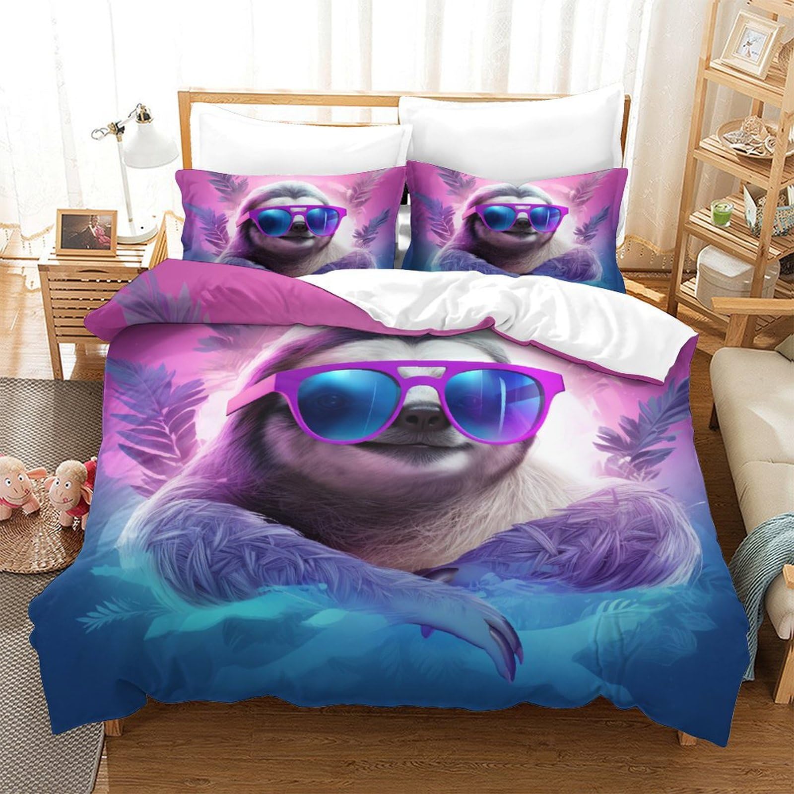 Housse de couette loutre grand lit anti-plis facile à laver par zip
