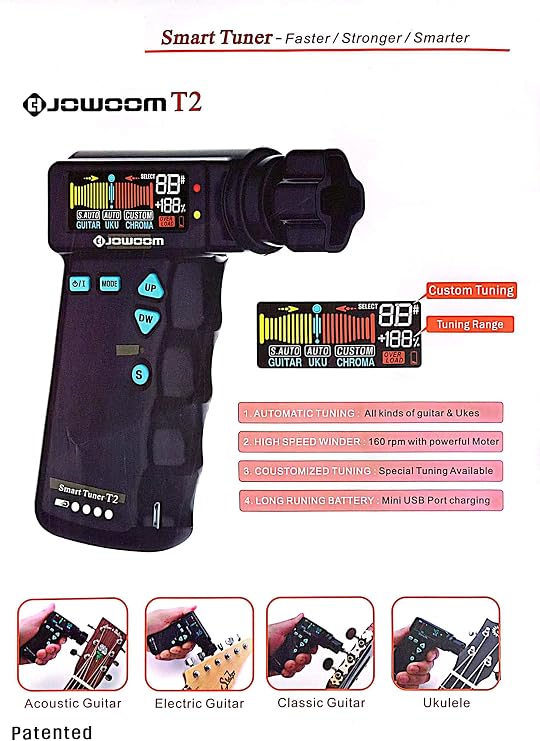 T2 Smart Guitar Tuner & Automatic Peg String Winder 2-in-1 Multi-functional String Instrument Tool for Guitars/Ukulele/Banjo/Mandolin