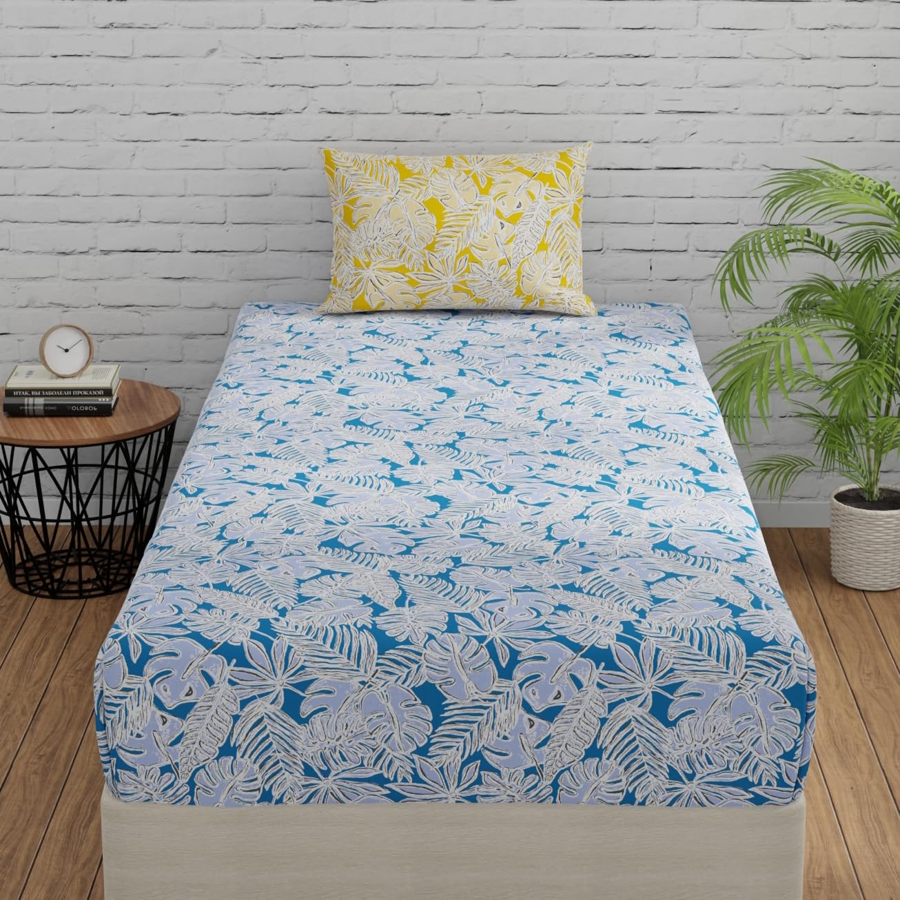 Huesland by Ahmedabad Cotton 144 TC Single Bedsheet Cotton with 1 Pillow Cover | Blue & Yellow (B0CJ51XD88) Amazon Price History, Amazon Price Tracker