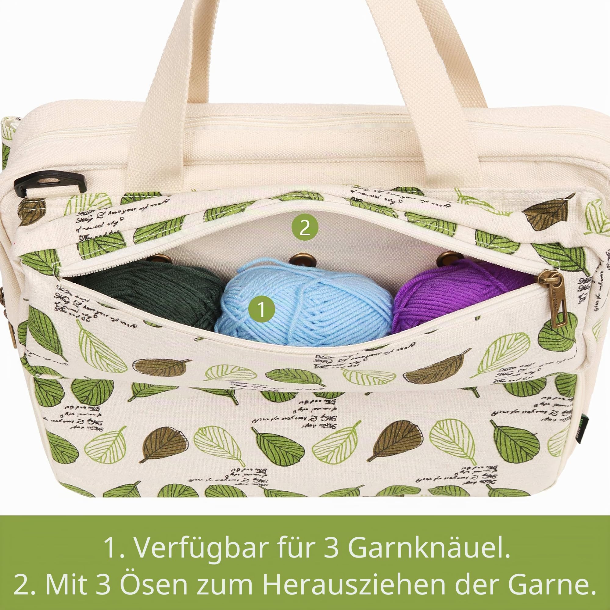 Lavievert Strick-Einkaufstasche Garn-Aufbewahrungstasche zum Tragen von Projekten, Stricknadeln, Häkelnadeln und anderem Zubehöredles
