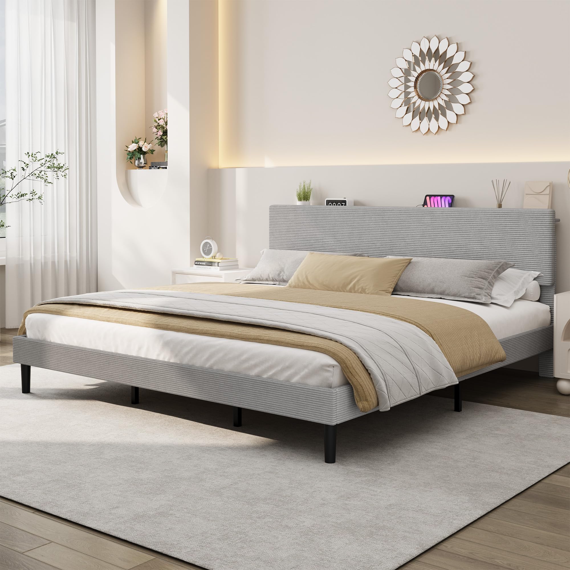 Photo 1 of IDEALHOUSE King Platform Bed Frame with Storage Headboard