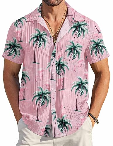 COOFANDY Men's Casual Button Down Shirts Short Sleeve Textured Summer