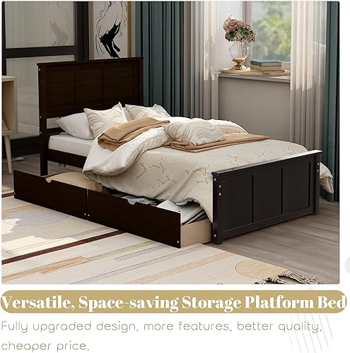 Miniatura 3 de Bellemave Cama individual con cajones, plataforma de madera con cabecero y estribo, cama capitán de madera para niños, niñas, niños, adolescentes,