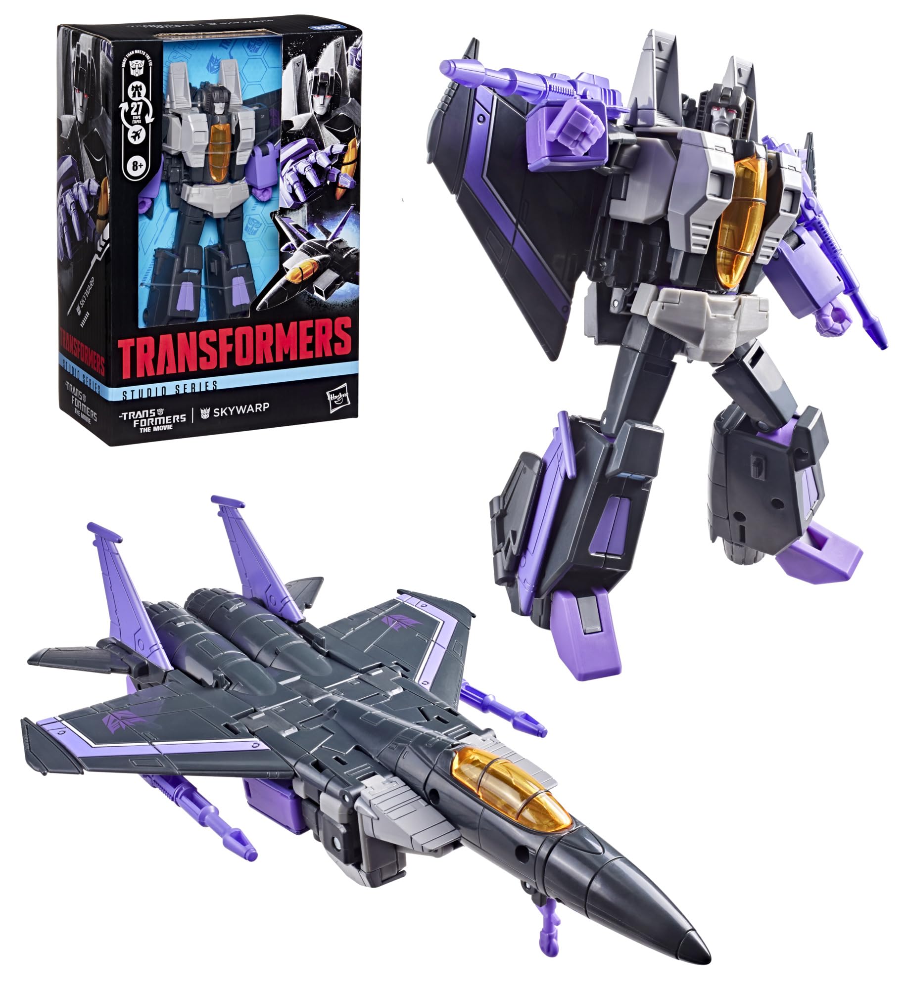 Skywarp z kolekcji Transformers Studio Series z filmu "The Transformers: The Movie", 16,5-centymetrowa przekształcająca się figurka klasy Voyager, zabawkowe roboty dla dzieci w wieku od 8 lat