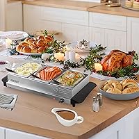 Vista 7 de HomeCraft HCBS15SS - Bandeja de cocción lenta y calentadora de acero inoxidable de 3 estaciones de 1.5 cuartos de galón, temperatura ajustable