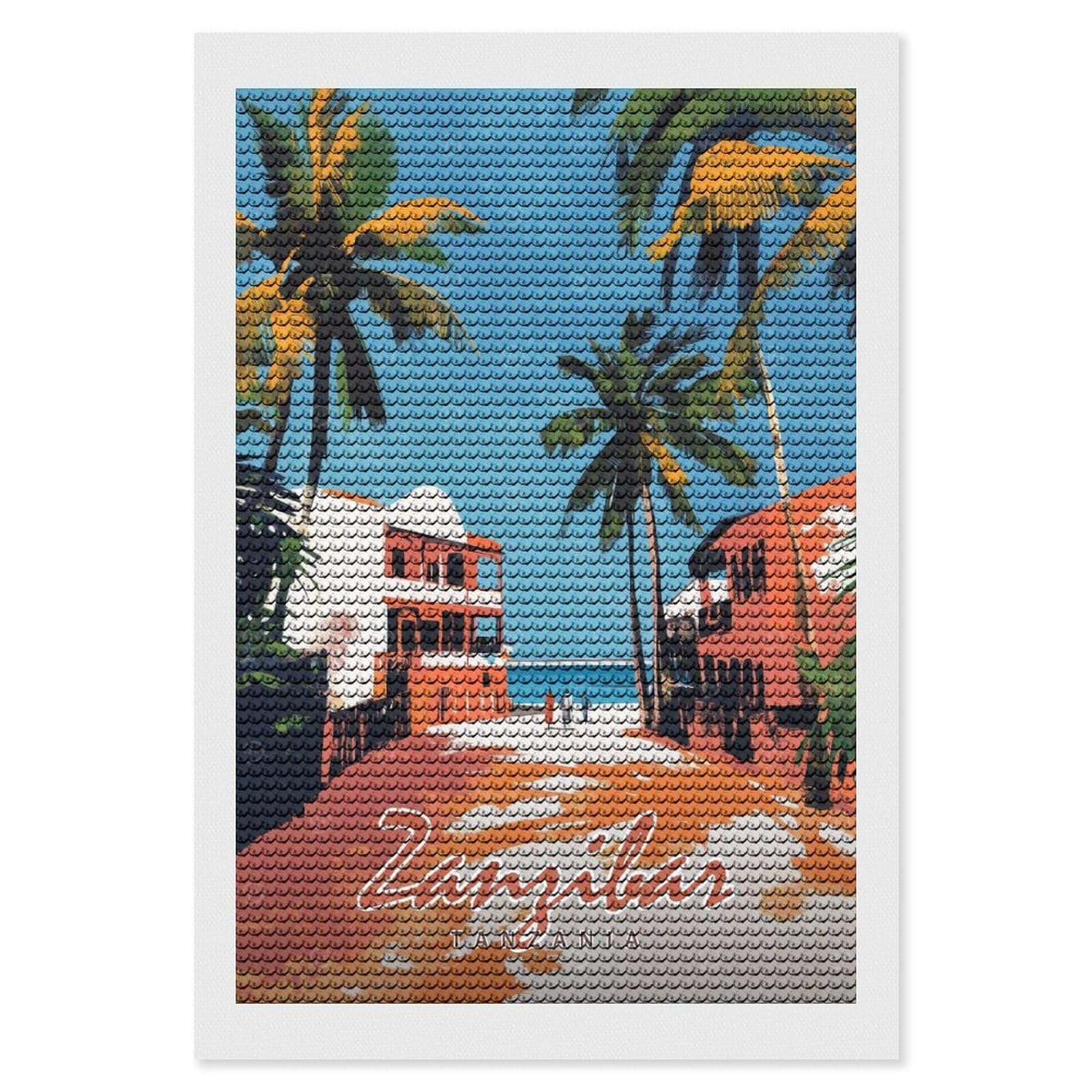 Junmoney Zanzibar Travel Diamond Painting Kit 8"x12", Thoughtful Handmade Gift, for Creative Relaxation, Printed Canvas, Cosy Home Accent