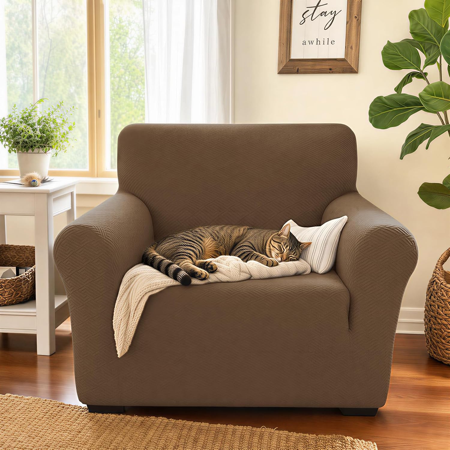 XINEAGE Stretch Jacquard Armchair Cover, Non Slip Sofa Slipcover for Dog image 3