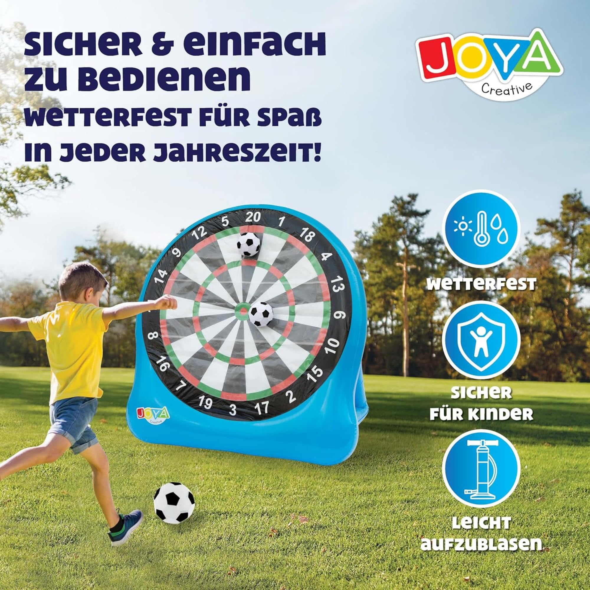 Fußball Dart XXL aufblasbar - Fußballdart Set für Outdoor - XXL Fussballdart für Garten - Inkl. 3 Bälle & Reparaturset - Ideal für Gartenpartys, Events & Familientreffen
