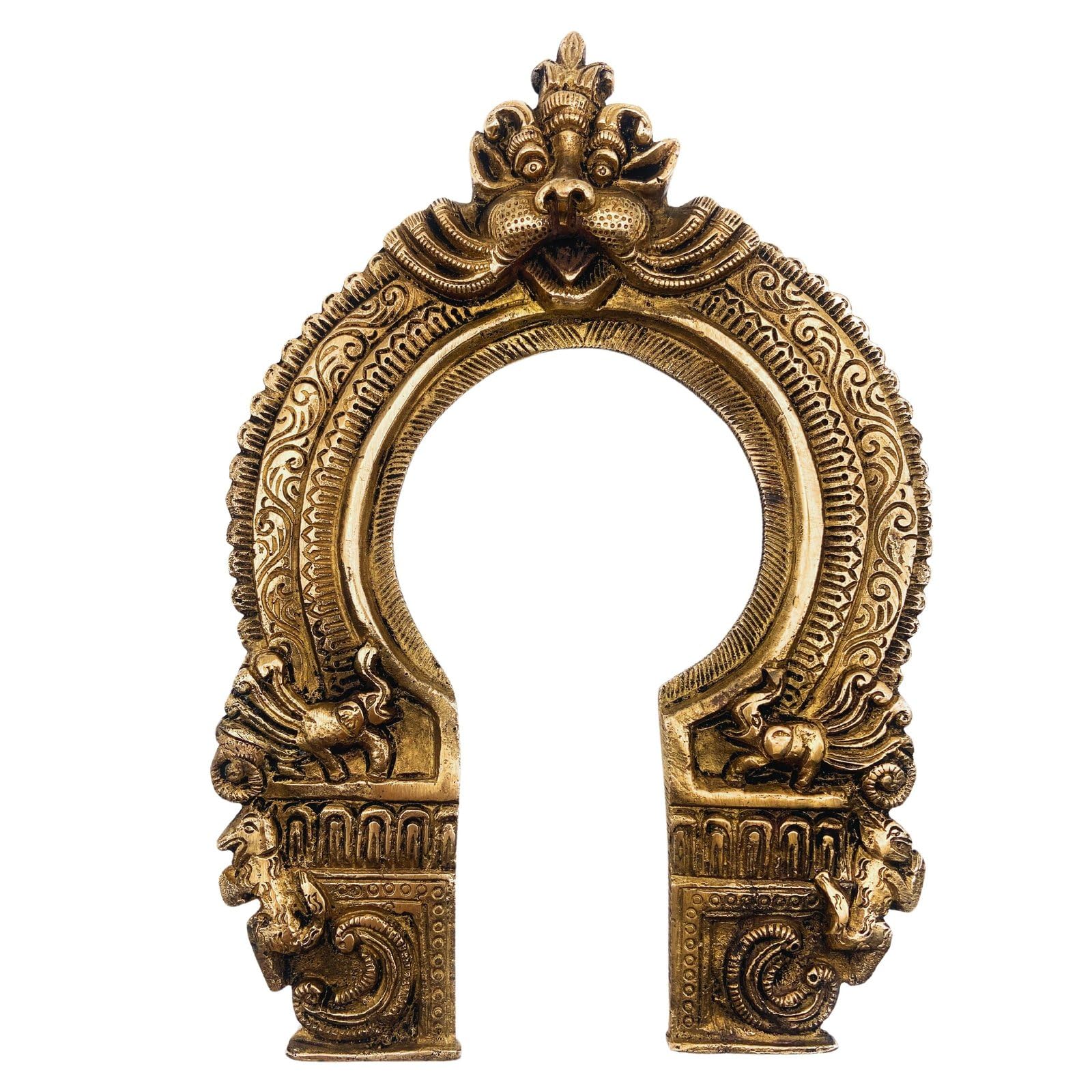 Bhunes Brass Prabhavali Frame Arch Wall Hanging Traditional Prabhawal for Home Decor Prabhawali for Diety Prabhaval,Gold, 10 Inch, 1 Piece