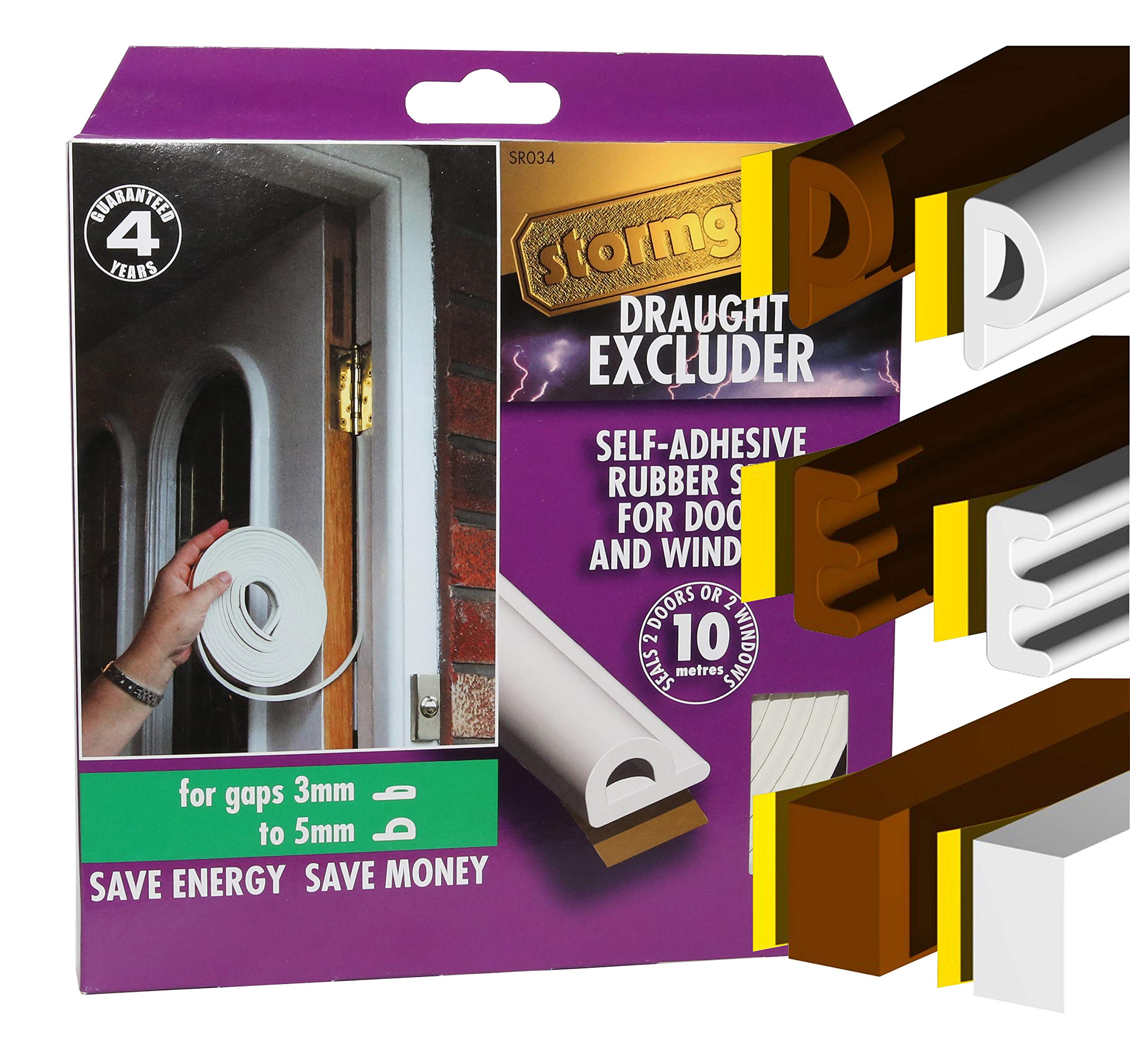 Stormguard White E Profile - Epdm Rubber Draught Seal And Foam Draught Excluder Window Or Door Draft 10M Length