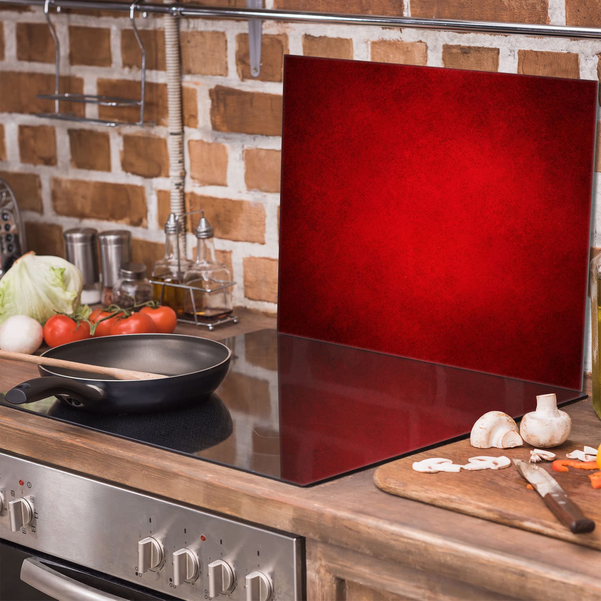 Placa protectora de vitrocerámica 60 x 52 cm 1 pieza cocina eléctrica universal para inducción protección contra salpicaduras tabla de cortar de vidrio templado como decoración, ROJO