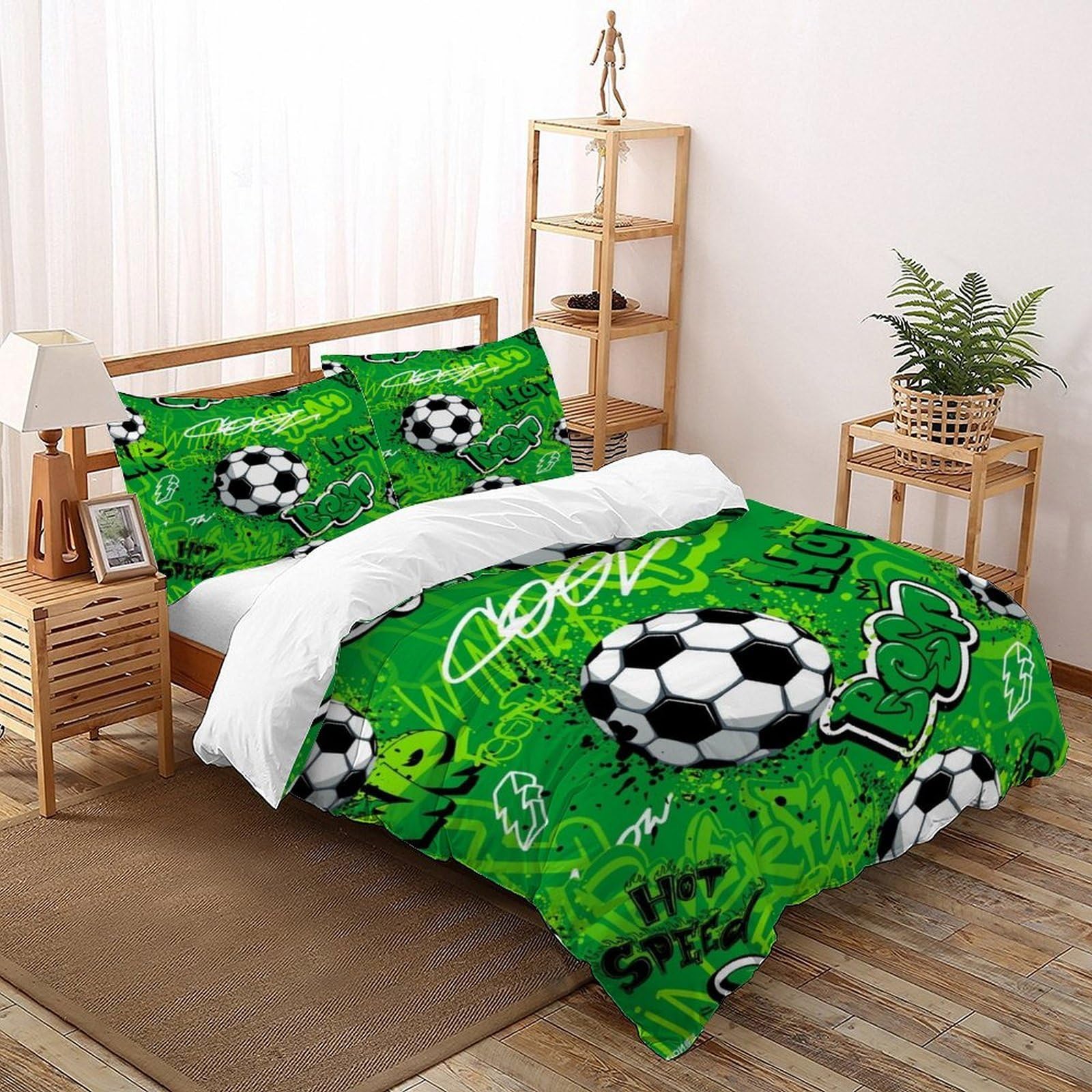 Parure de couette football 3 pièces housse de couette sport 200x200 lit double microfibre