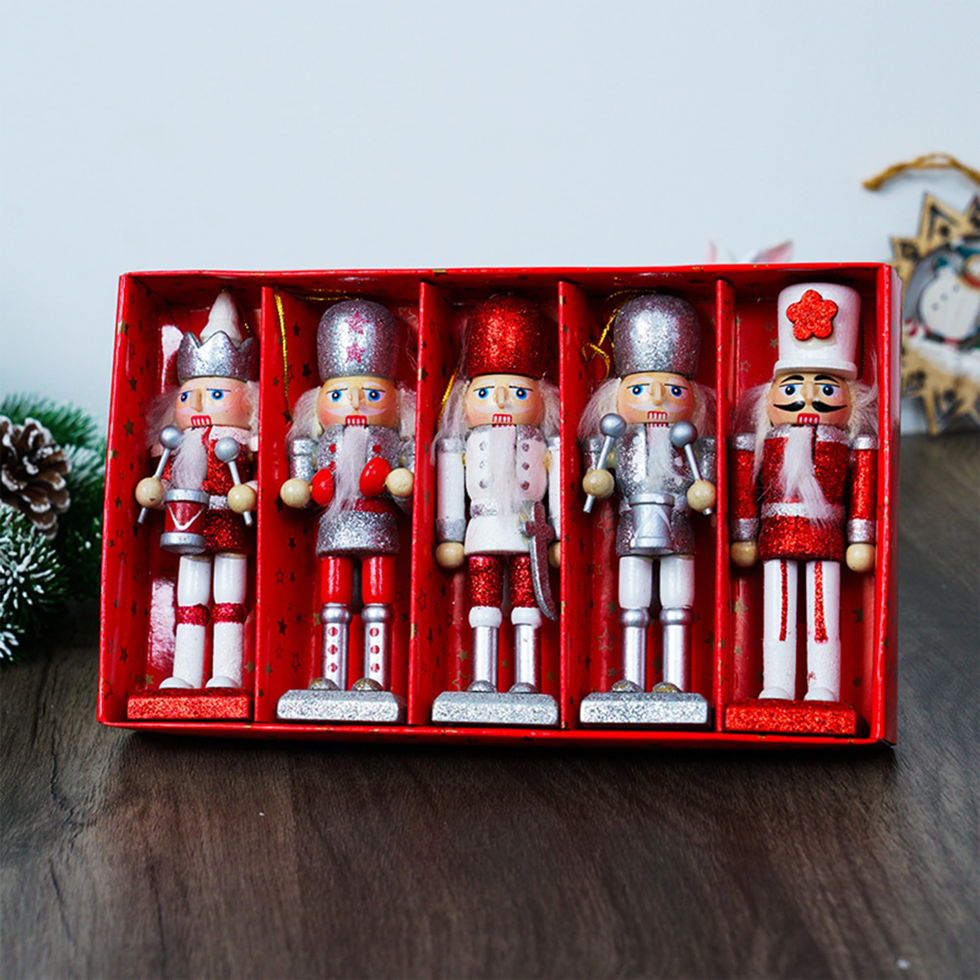 Ornement Sapin 6 Soldats Casse-noisettes En Bois Pour Décoration De Noël - 12cm Hauteur, Style Vintage Cadeau De Noël