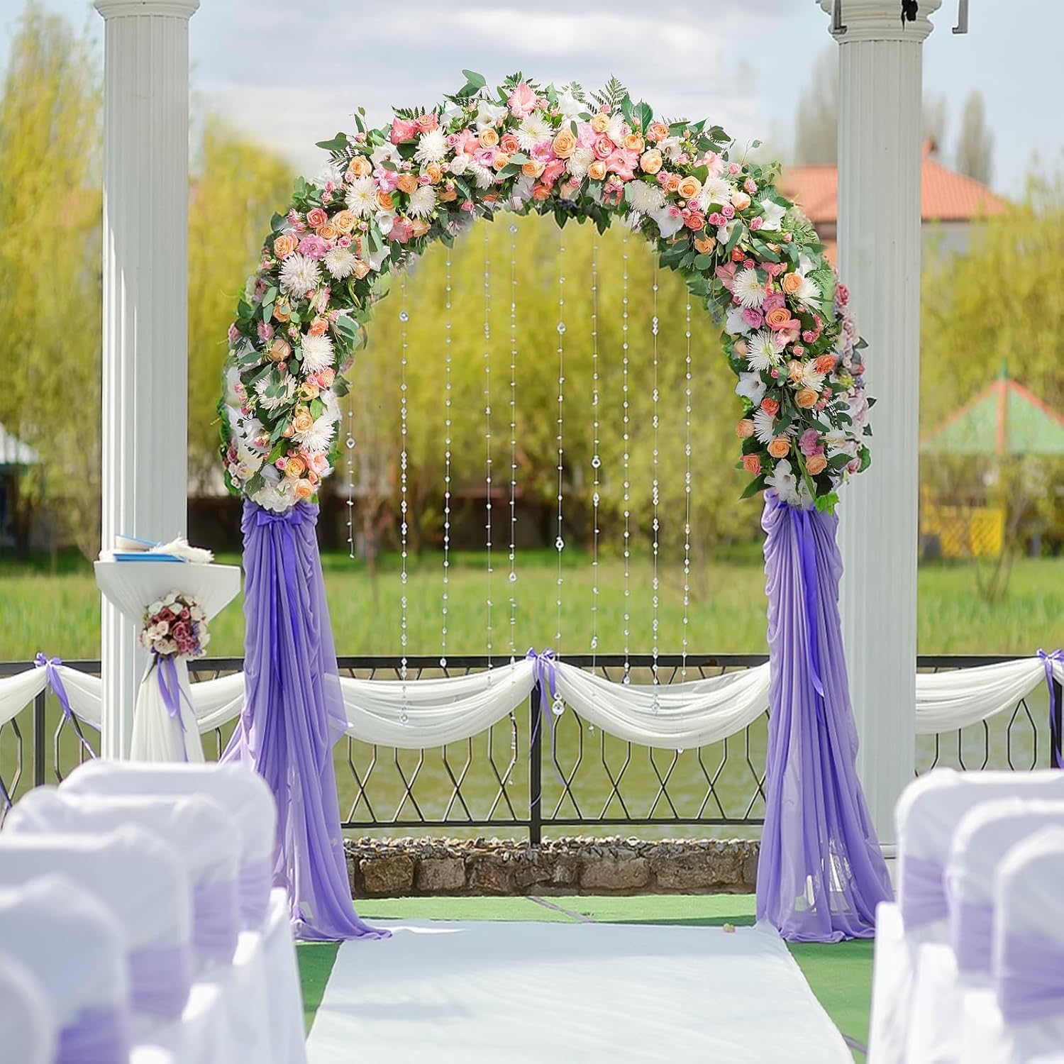 Arche de Jardin pour Plantes grimpantes Arceau à Rosiers métalli pergola Arche de Mariage pour Intérieur Extérieur Décoration de Fête de Mariag(White,300cm)