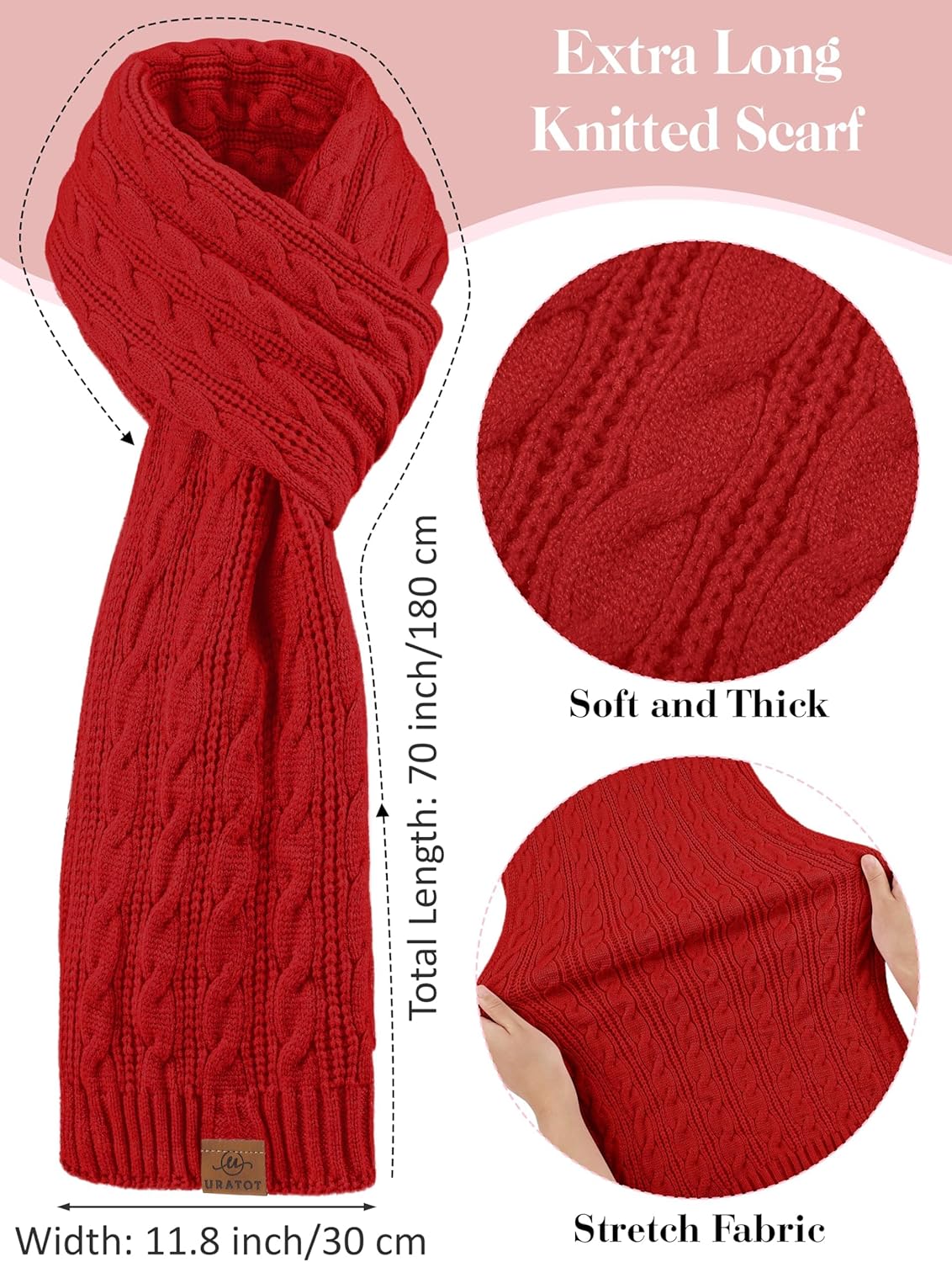 URATOT Women Winter Beanie Hat Scarf Gloves 3 in 1 Set for Women Fleece Lined Beanie Pompom Hat Touchscreen Gloves Long Scarf - Image 4