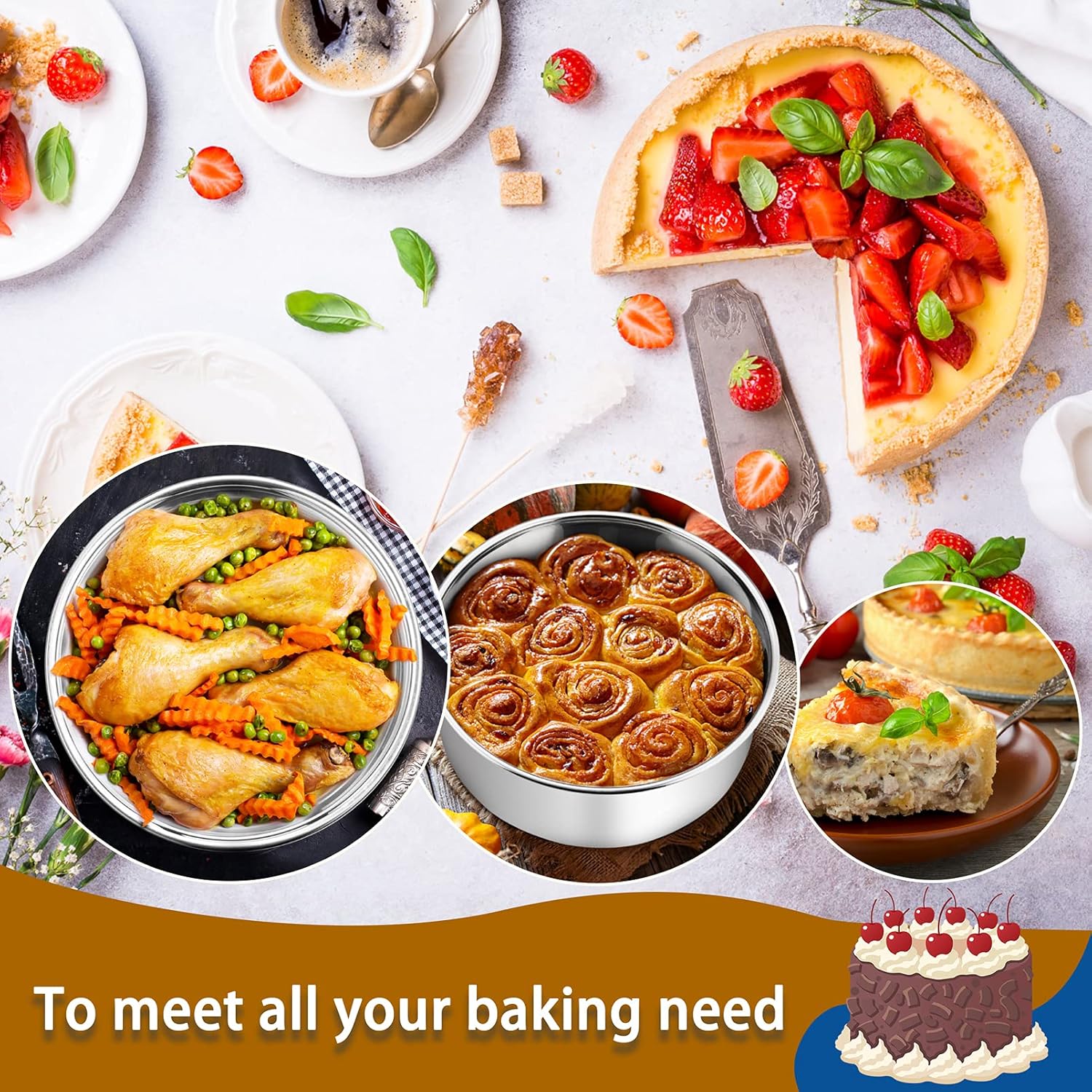 P&P CHEF 8 Inch Cake Pans Set, Round Baking Pan Stainless Steel Layer Birthday Wedding Cake Oven Pans, Non Toxic & Heavy Duty, Deep Side & Mirror Finish, Dishwasher Safe, (3Pcs) - Image 5