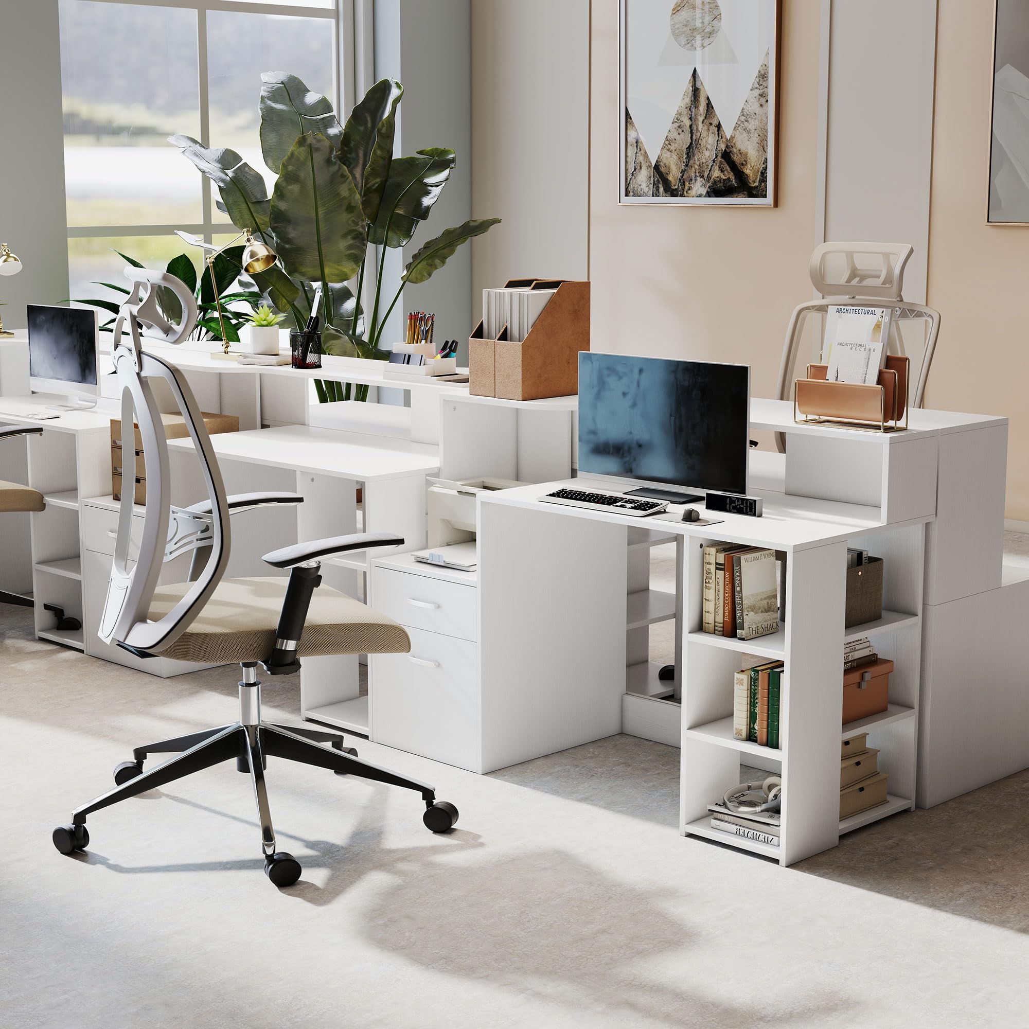 HOMCOM Scrivania per computer con 2 cassetti, 137 x 55 x 92 cm, colore: Bianco