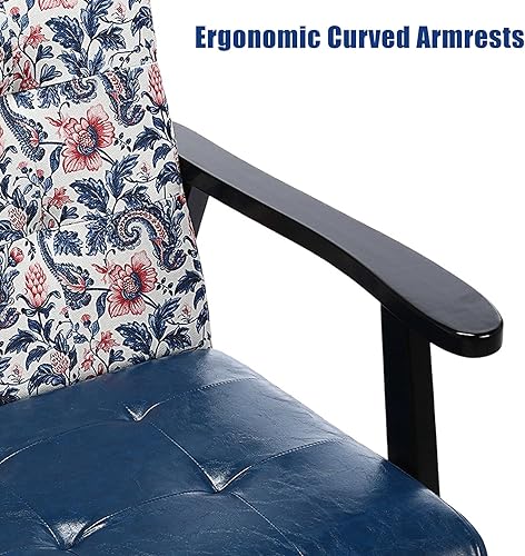 Miniatura 5 de HomeMiYN Sillón moderno de mediados de siglo de cuero artificial copetudo de 21.65 pulgadas de ancho, azul 2-Azul,Rojo -