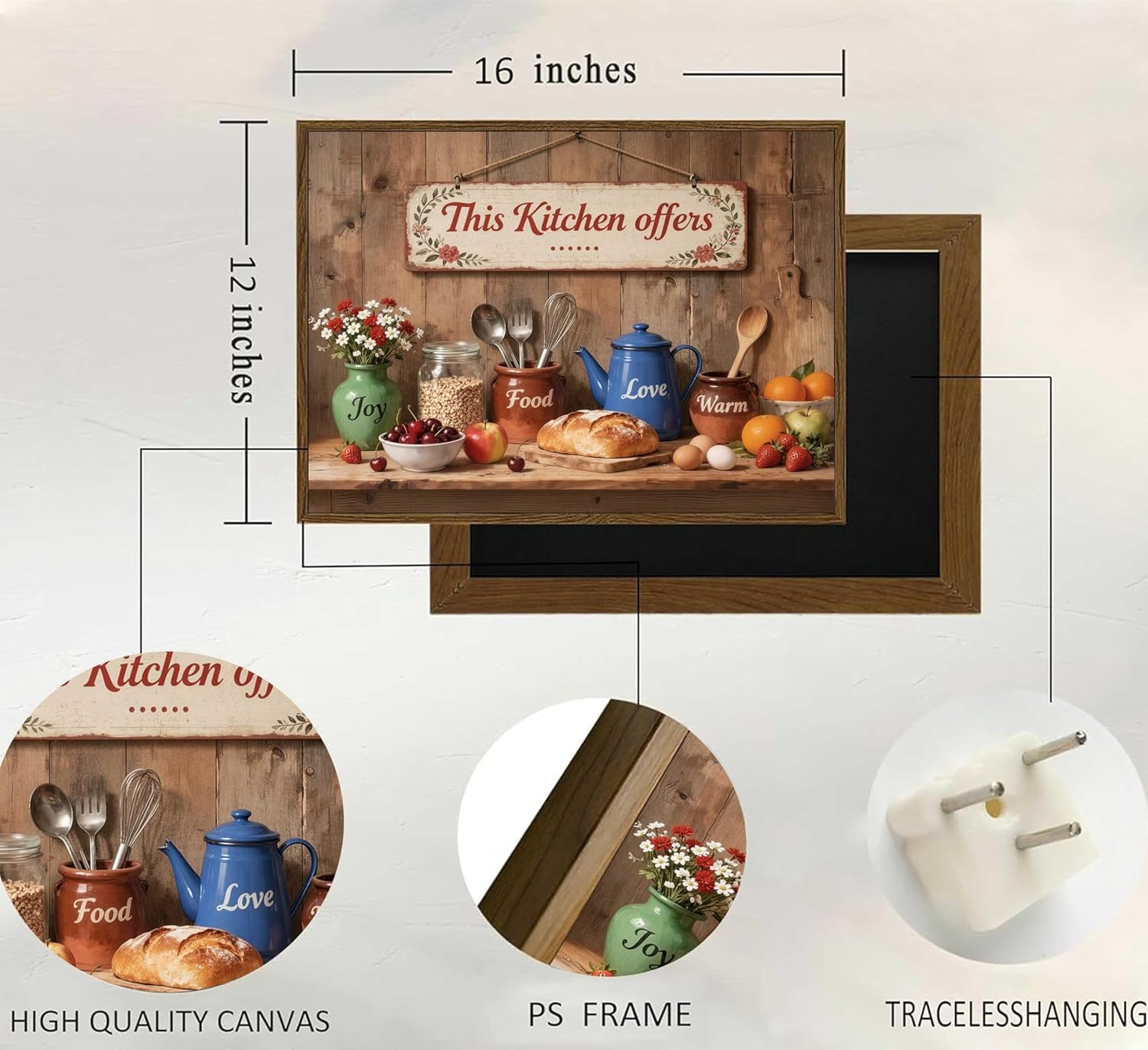 Country Kitchen Food Still Life Canvas Wall art Vintage Rustic Farmhouse This Kitchen Offers Food Love and Joy Painting Picture Wall Decor Poster Print Artwork for Dining Room Home Decoration