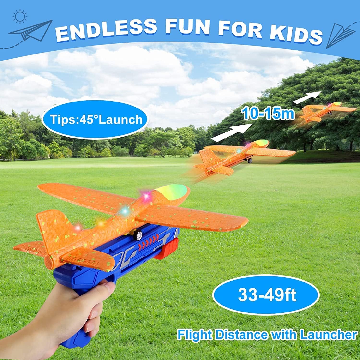 3 Pack Airplane Launcher Toy Kids, Led Foam Glider Fighters Outdoor Toys, 3 Flight Mode Foam Flying Toy 4 5 6 7 8 9-13 Year Old Boys Girls Birthday Gifts - Image 2