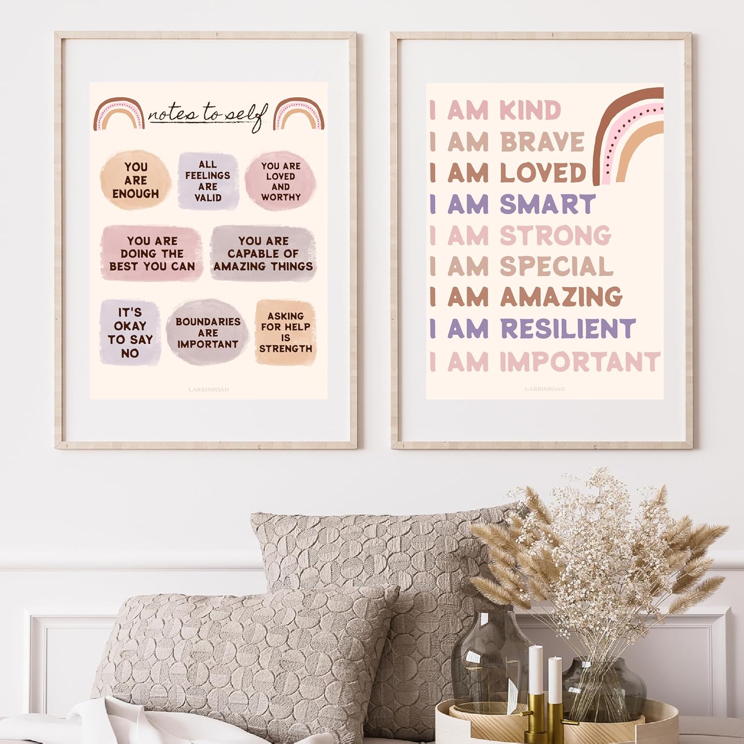LARKINROAD Kids Wall Art 3 Posters, Help Build Kid's Confidence with Affirmations, Girl's Room Decor, Boho Style for Playroom, Nursery, Bedroom (12x16 unframed)