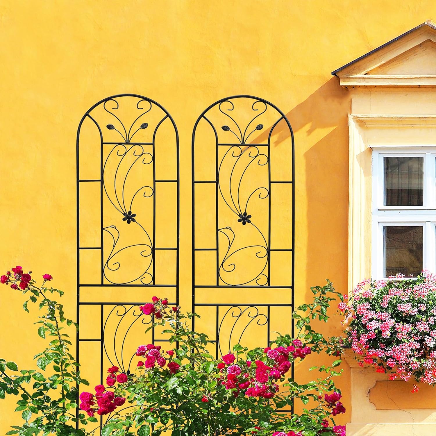 4-Pack Metal Garden Trellis, 86.7" H x 19.7" W Decorative Outdoor Flower Trellis with Dragonfly/Butterfly/Peacock Decor,Climbing Plant Supports for Roses,Vines,Wedding & Party Events (Peacock, 86")