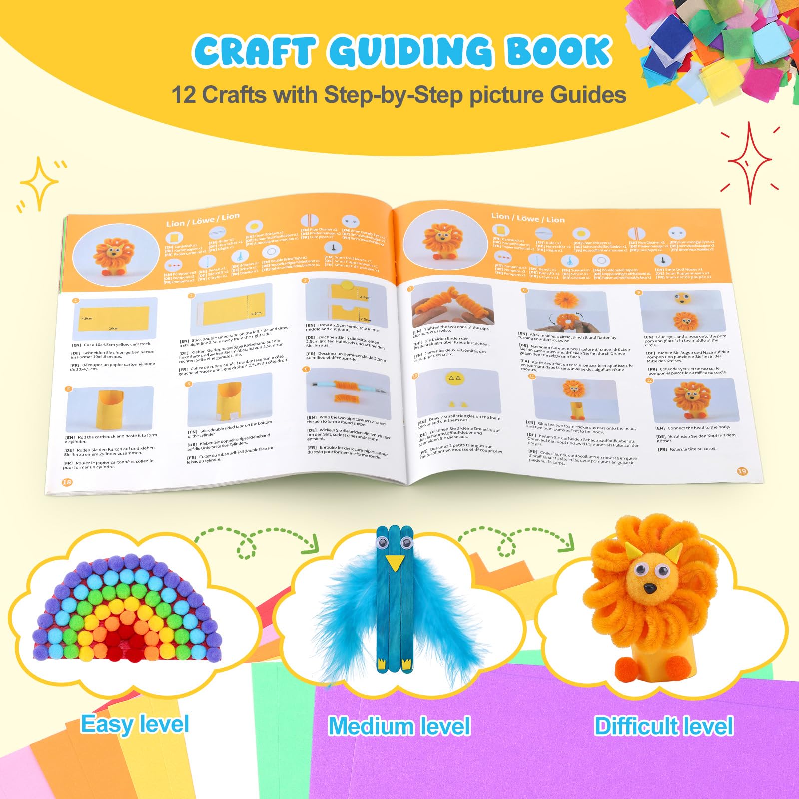 Zefy 3200+ Stück Bastelset Kinder 4-12 Jahre, DIY Basteln mit 12 Basteldesigns, Bastelkoffer Bastelbox Kreativ Set für Mädchen