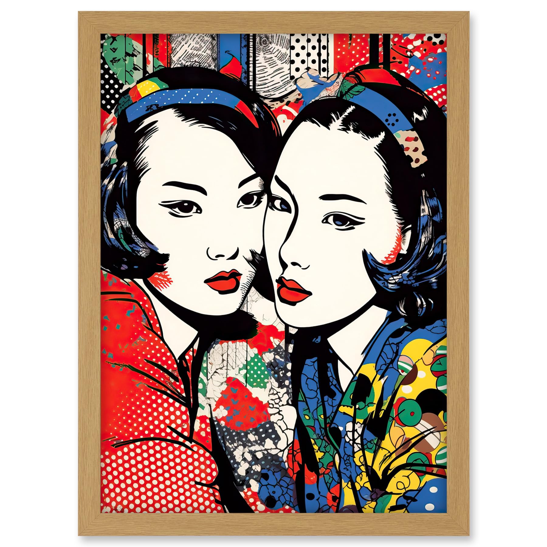 Artery8 Gay Japan Women Linocut Vibrant Geometric Patterns LGBTQ Pan Portrait Halftone Artwork Framed A3 Wall Art Print