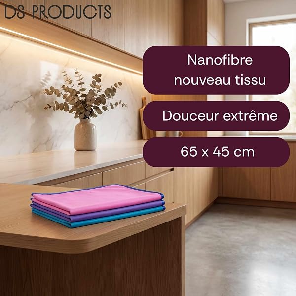 Lot 3 Chiffons Microfibres Vitres & Polissage 65x45cm | Maison, Voiture, Salle de Bain, Cuisine, Plaque Induction | Lingettes Essuyage sans Traces, sans Peluches. - 2