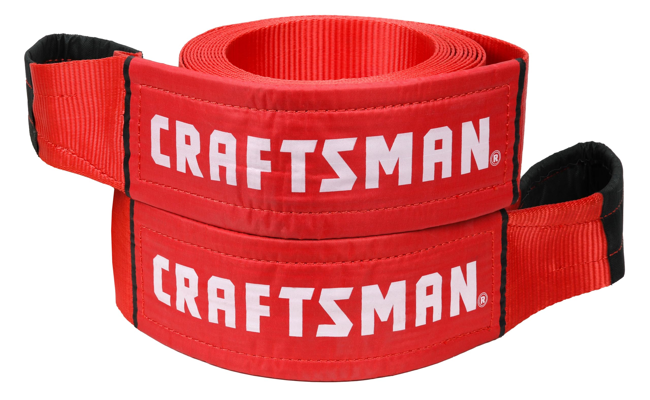 CRAFTSMAN CMXAZBS2003 - Cinghia di traino resistente per recupero, con estremità ad anello, carico sicuro da 3 kg, resistenza alla rottura, 9 kg, colore: Nero/Rosso
