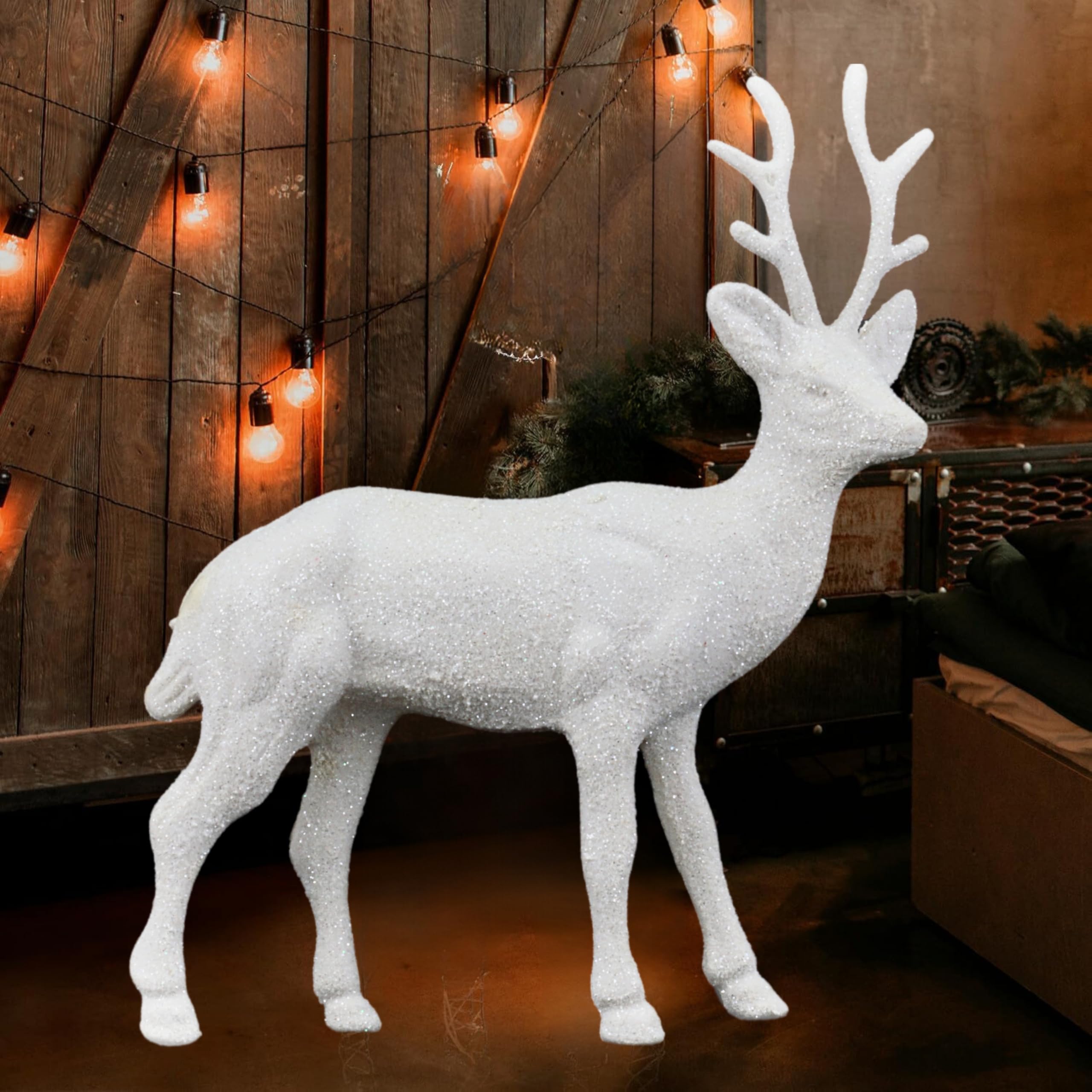 2 Goldene Rentier-Figuren Aus Harz – Sitzend & Stehend Als Weihnachtsdeko Für Zuhause