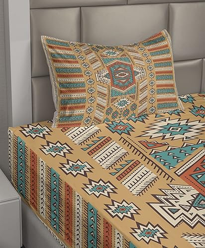 Miniatura 2 de Ambesonne Tribal Sheet Set, Secret Tribe Pattern in Bohemian Style, Fitted and Flat Sheet with Pillowcase Bedding Accent 3 Piece Set, Twin, Apricot