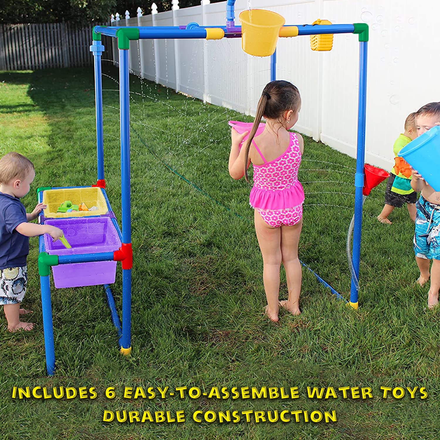 Buckets Of Fun RPBOF 6-in-1 Backyard Waterpark – Includes 6, Easy to Assemble Water Toy, Durable Construction – Safe and Exciting Summer Activity for Kids Ages 2+, One Size, Multicolor