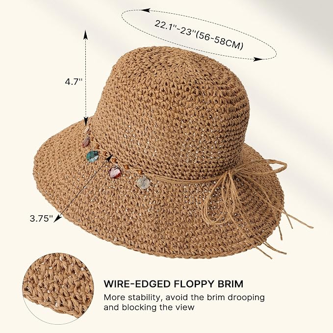 Sombrero de playa para mujer, sombreros de paja, plegable, UPF 50+ protección UV miniatura 3