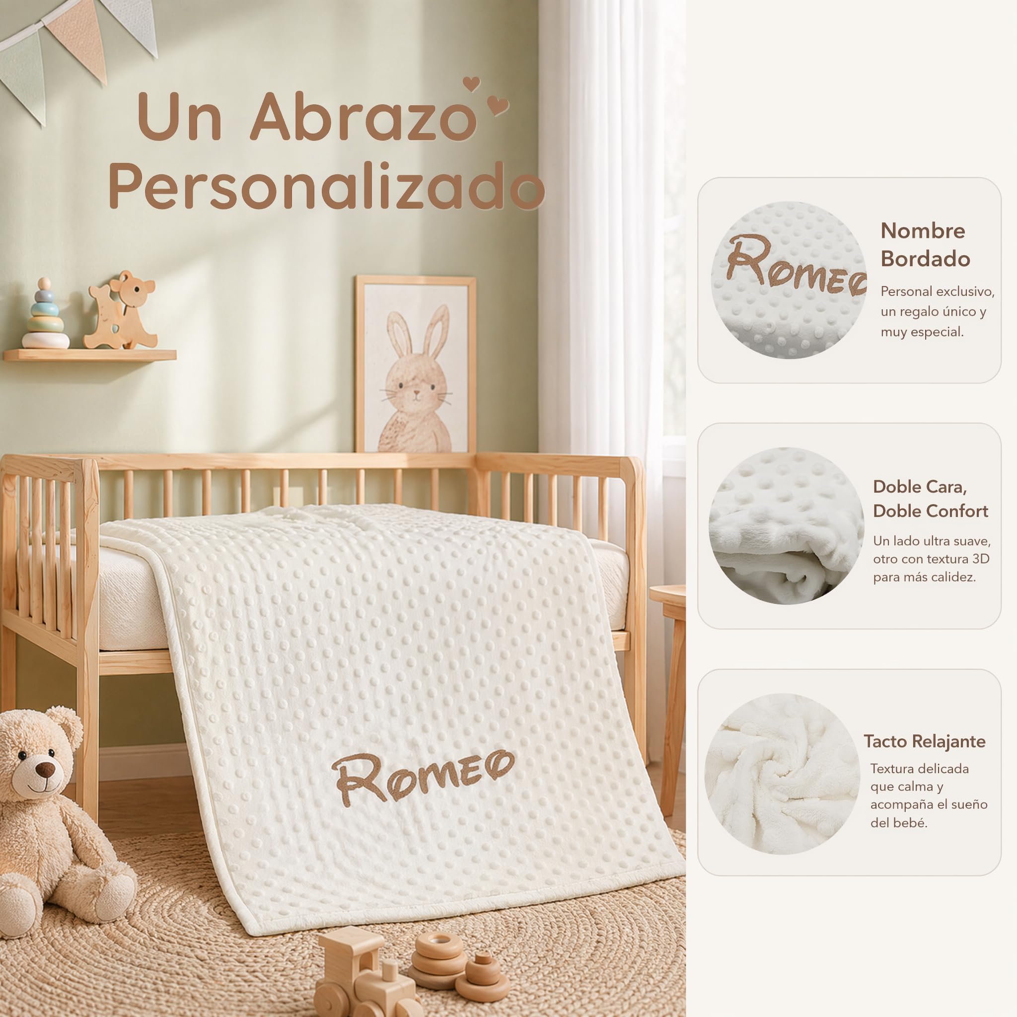 various Manta Bebé Personalizada con Nombre Bordado, 80x110 cm, Manta Suave y Cálida para Recién Nacido, Microfibra 100% Poliéster, Regalo Original para Bebé, Cuna y Cochecito (Beige)