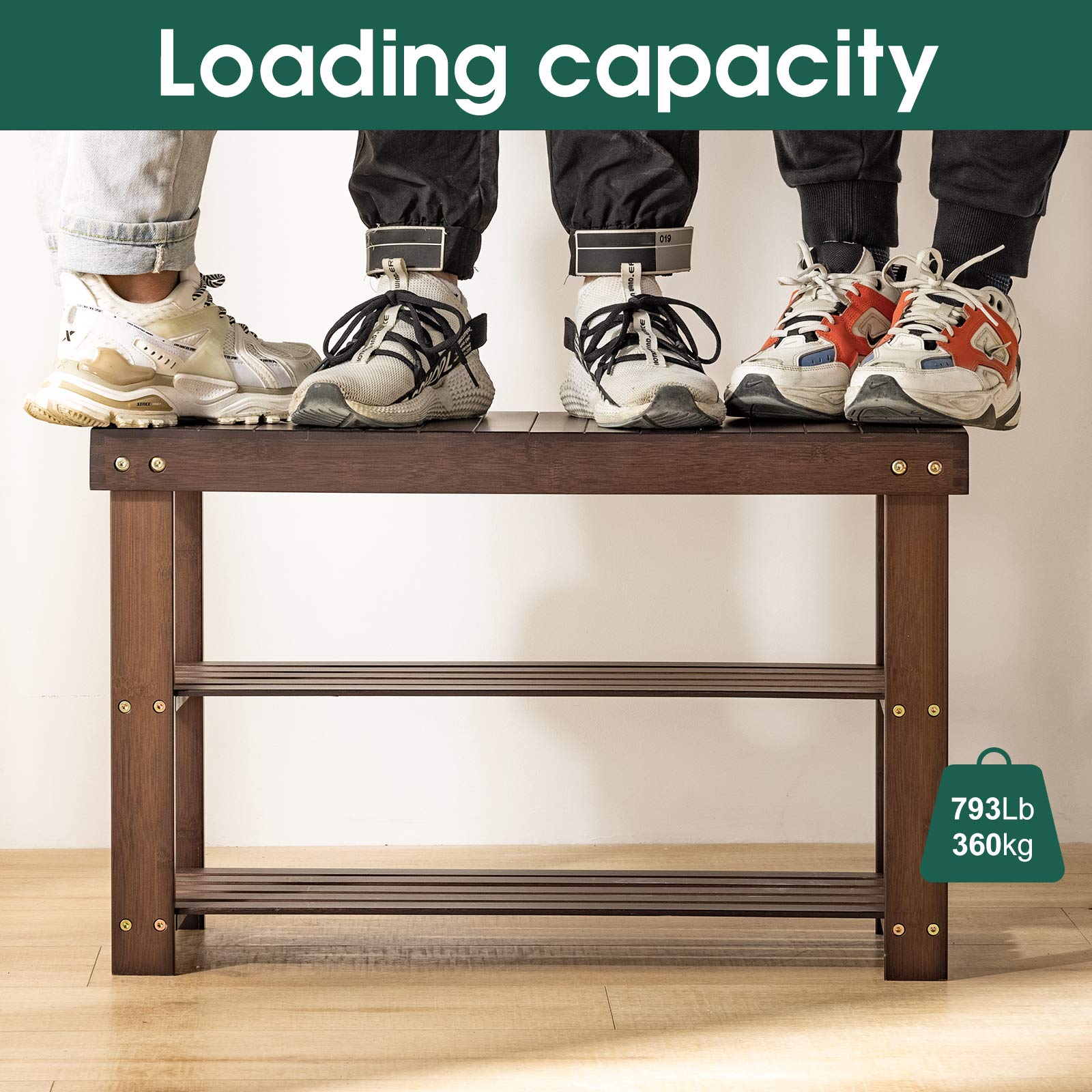 Scarpiera In Bambù 3 Ripiani Impilabile – 18kg Per Piano – Organizer Per Ingresso E Corridoio – Colore Nero - 3