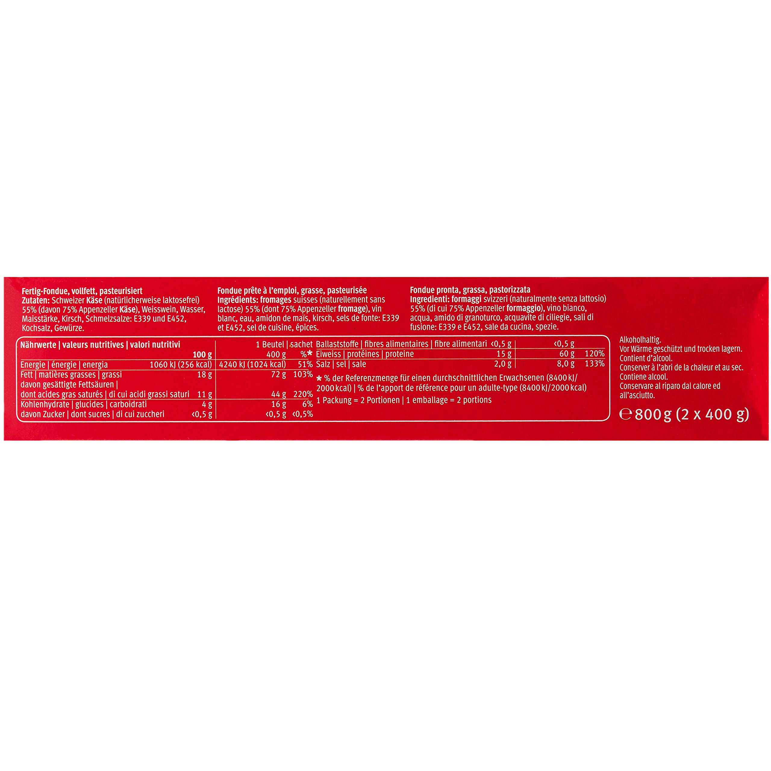 Fondue-Käse 'Appenzeller' - 2x800g würziger, aromatischer Käse aus der Schweiz als cremiges Fondue