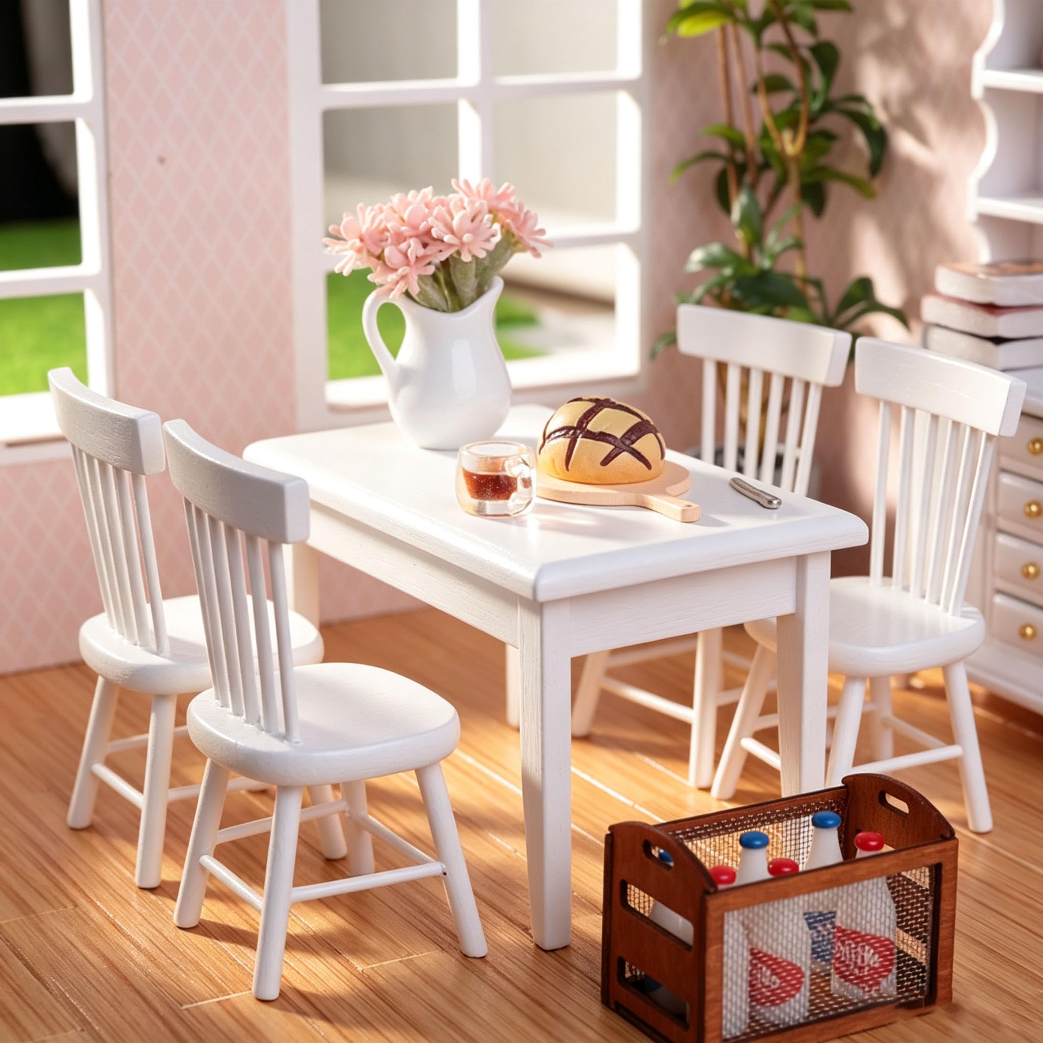 Minamzee Armoire Miniature 1:12 Pour Maison De Poupée – Bois Blanc à Motifs Floraux, Portes Magnétiques, 3 Cintres Inclus
