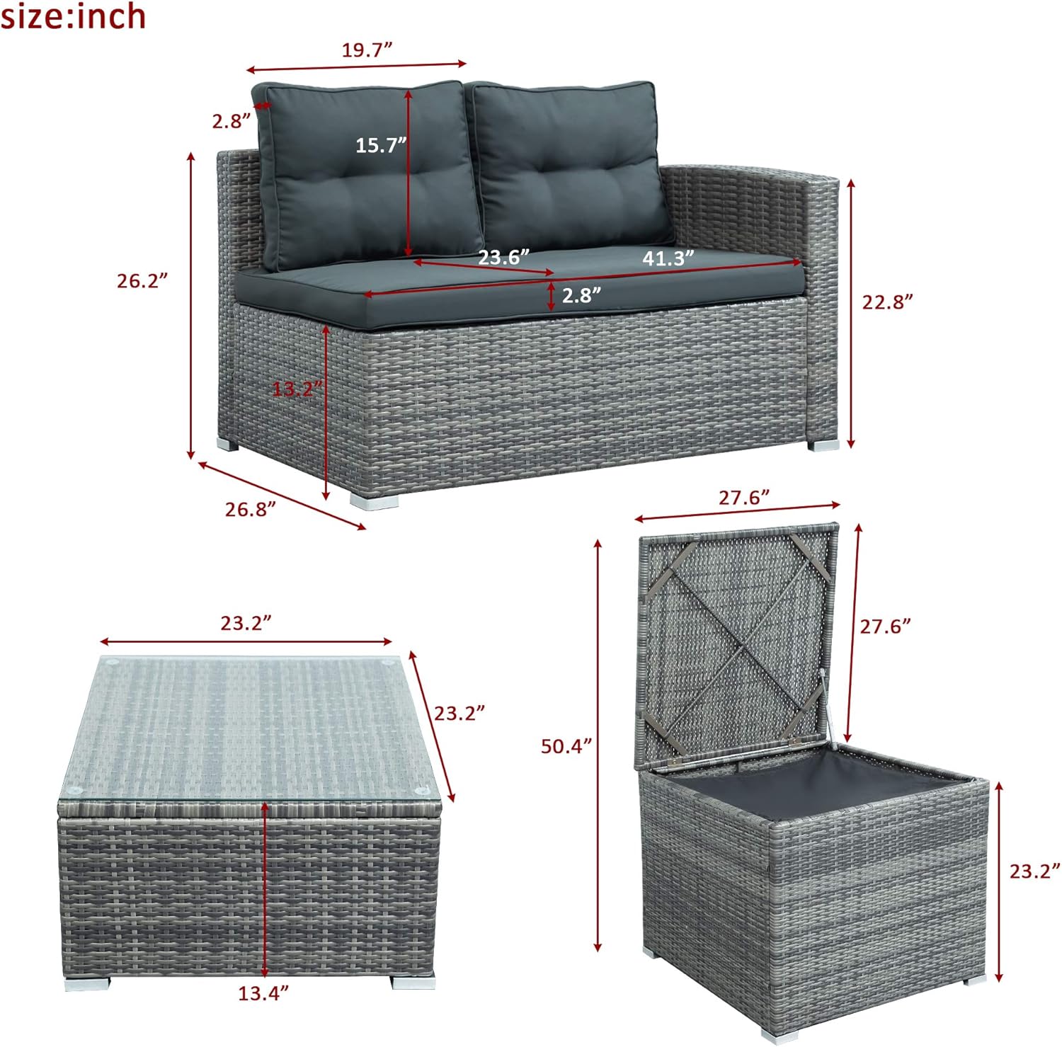 Buy Merax 4 Piece Patio Conversation Pe Rattan Wicker Garden Outdoor Furniture Sofa Set With Large Storage Box And Cushions Gray Online In Taiwan B0943gfxhg