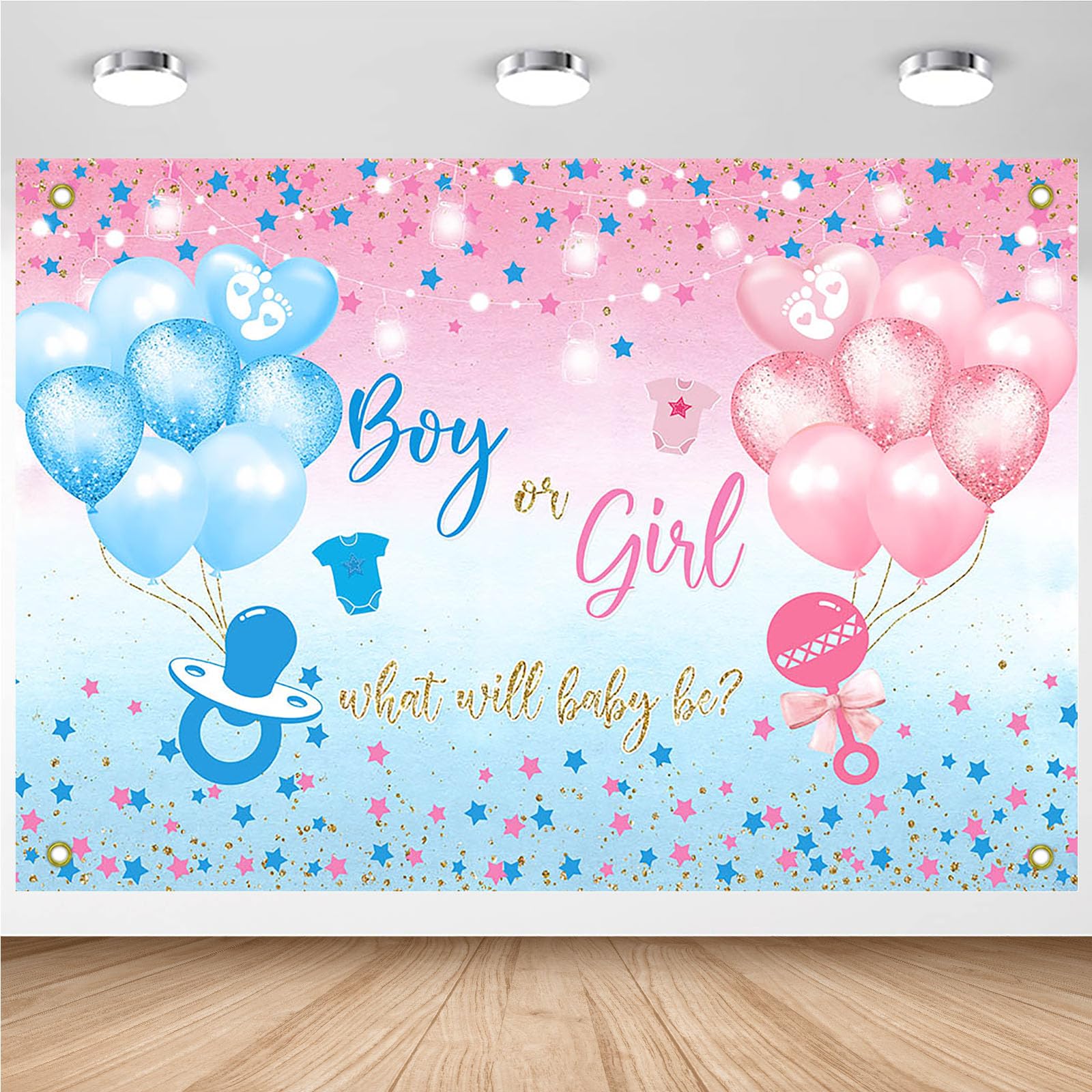 Avezano Gender Reveal Backdrop Boy or Girl Sign Banner Blue and Pink Stars Dots Balloon Theme Baby Gender Reveal Party Decorations Baby Shower Party