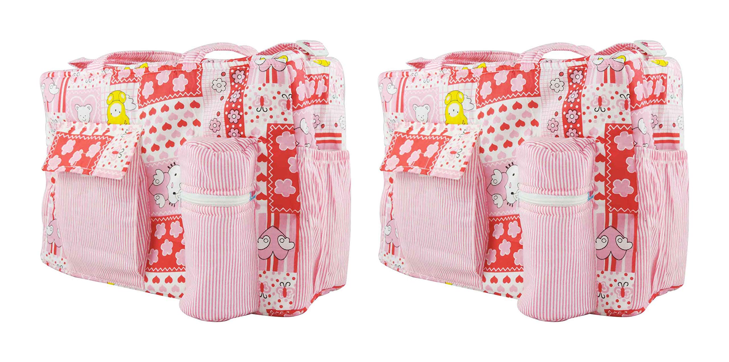 Ole Baby Multi-Functional Cotton Smart Organizer Mother Diaper Bag (Pink, Cute Train) Pack of 2-image-47