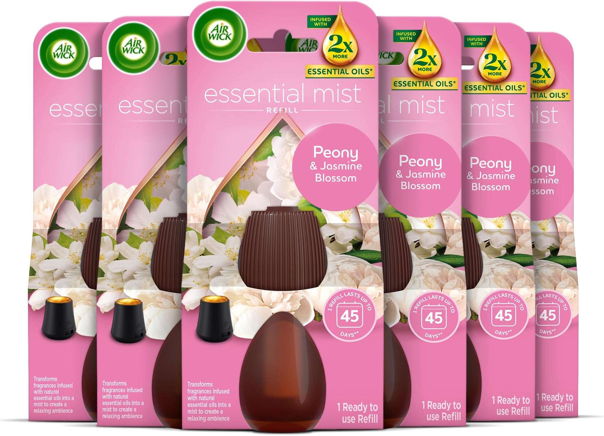 Air Wick Essential Mist Aroma Relaxing Peony and Jasmine Pack of 6 x 20ml