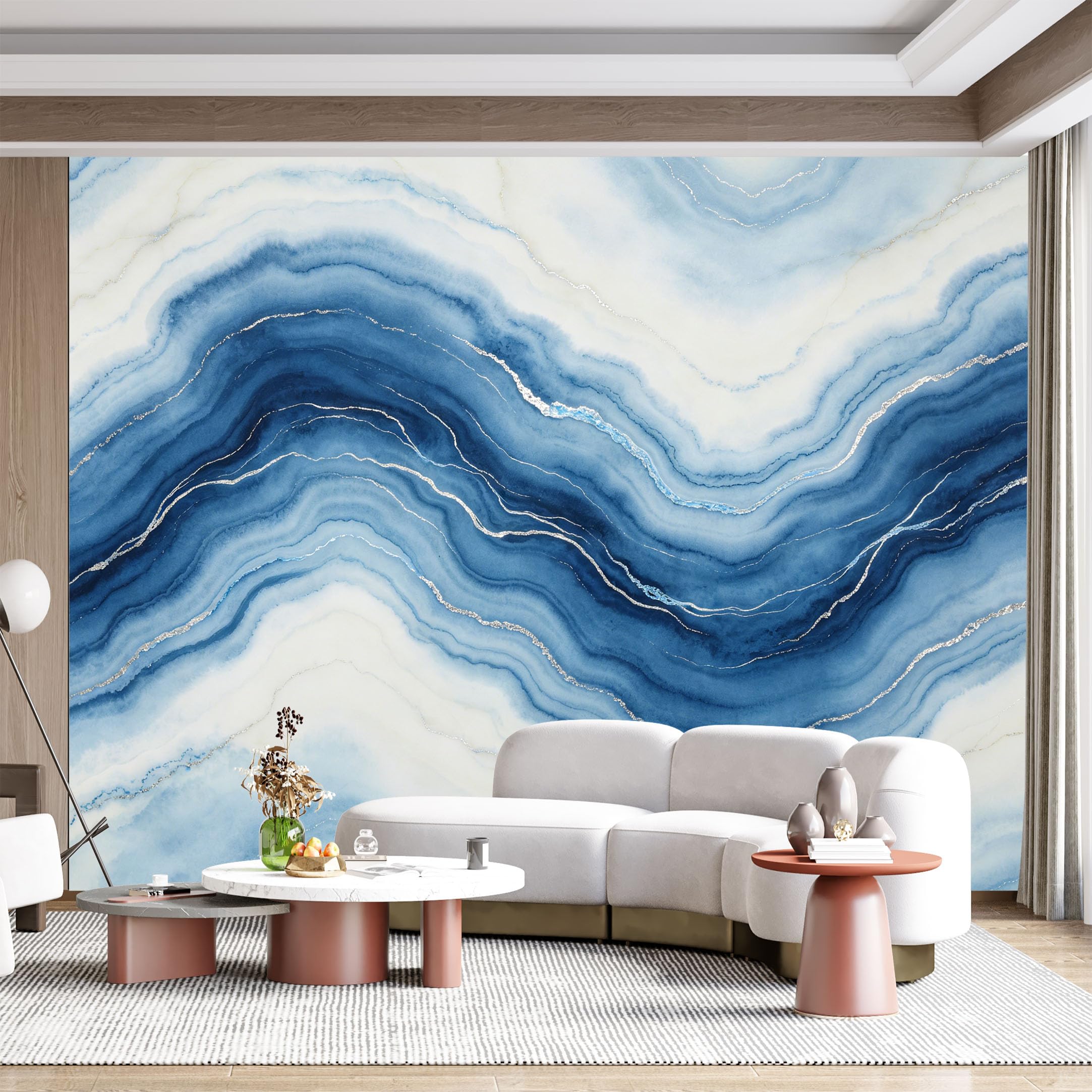 Custom Size Wall Mural Blue Agate Marble Abstract Watercolor Textured Brush Stroke SelfAdhesive Wall Fabric Removable for Home Office Decor