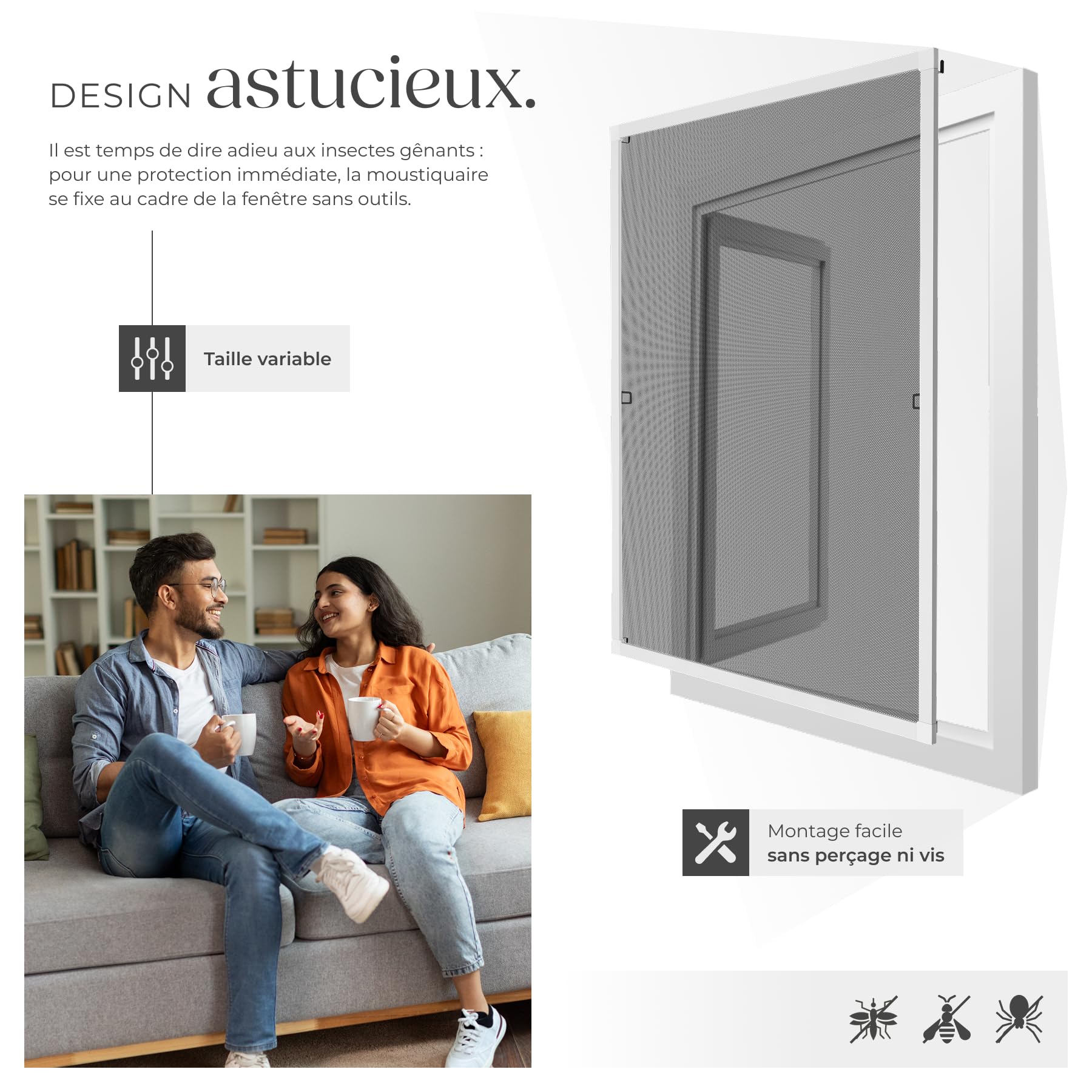 TecTake Moustiquaire fenetre & Store Cadre en Aluminium 100x120cm Blanc Filet Anti Moustique Résistante aux intempéries & aux UV idéal Chambre Enfant, Salon, Chambre Bebe Entrée Maison