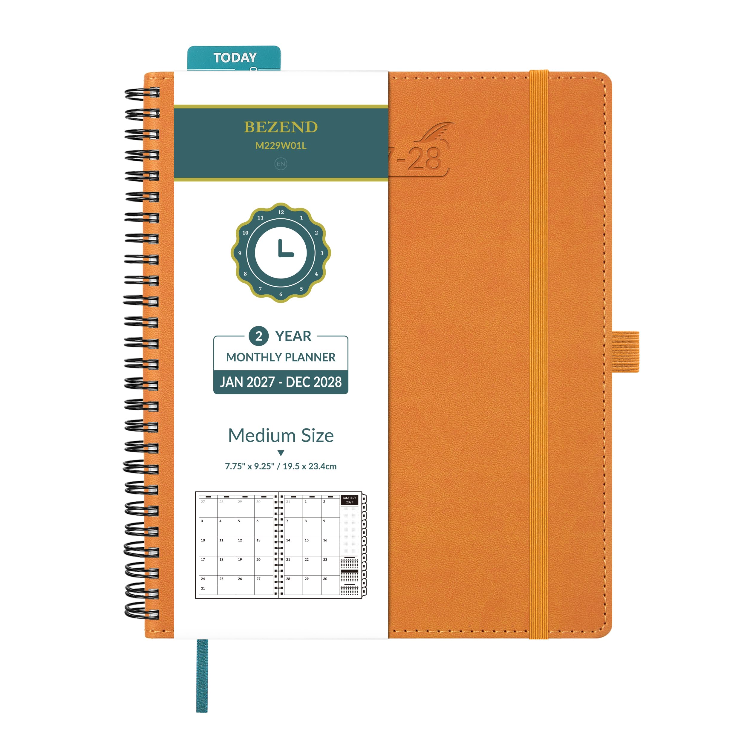 BEZEND Month to View Diary 2027-2028 Spiral 23.4 x 19.5 cm (Jan 27-Dec 28)
