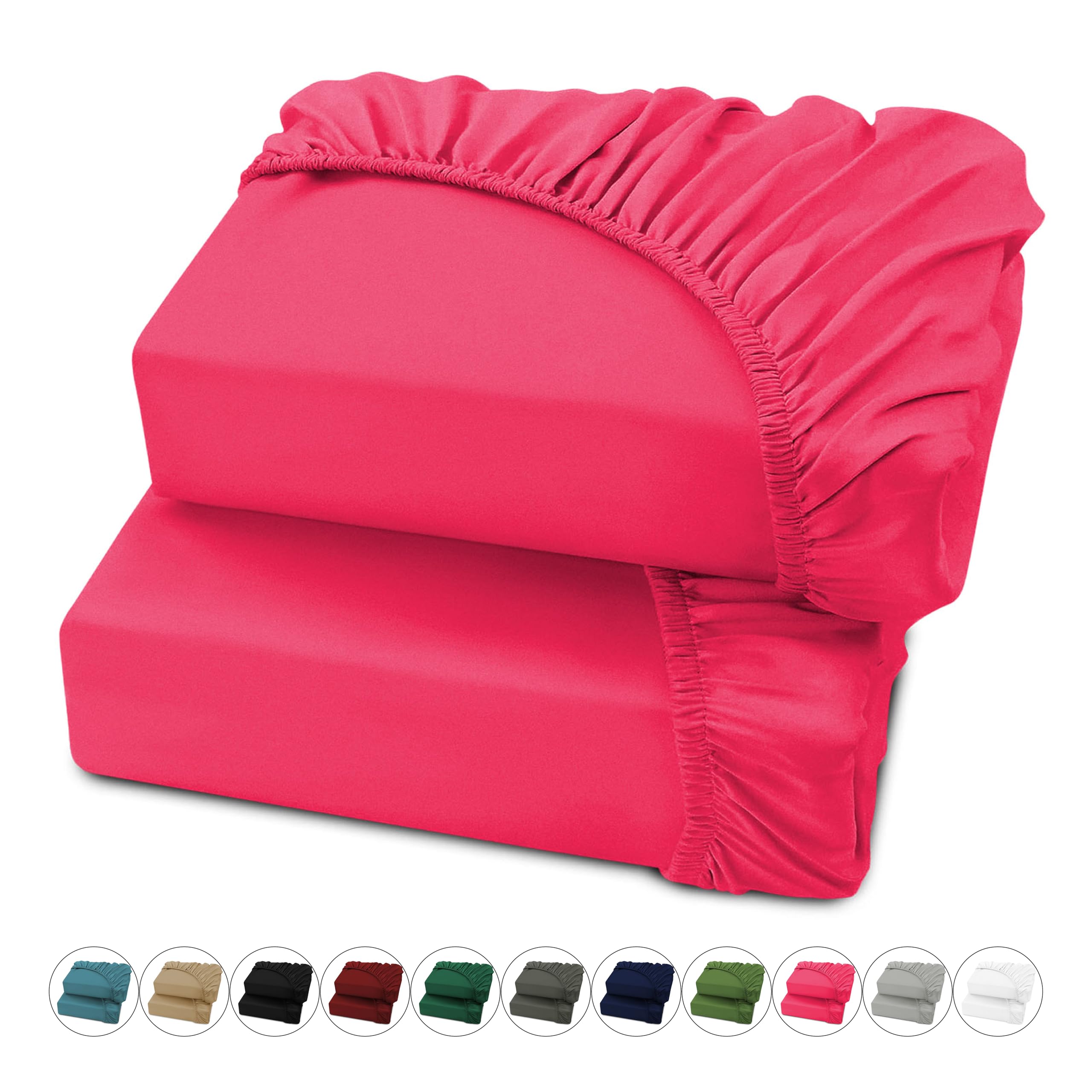 Hafaa King Size Fitted Sheets 2-Pack Pink Jersey Bed Sheets (152x200) 100% Organic Cotton Soft & Breathable 25cm Fitted Sheet– Shrinkage and Fade Resistance