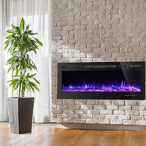 Miniatura 3 de Inserto de chimenea eléctrica empotrada de 60 pulgadas 9 niveles de brillo de llama ajustable ahorro de energía calentador eléctrico de chimenea con
