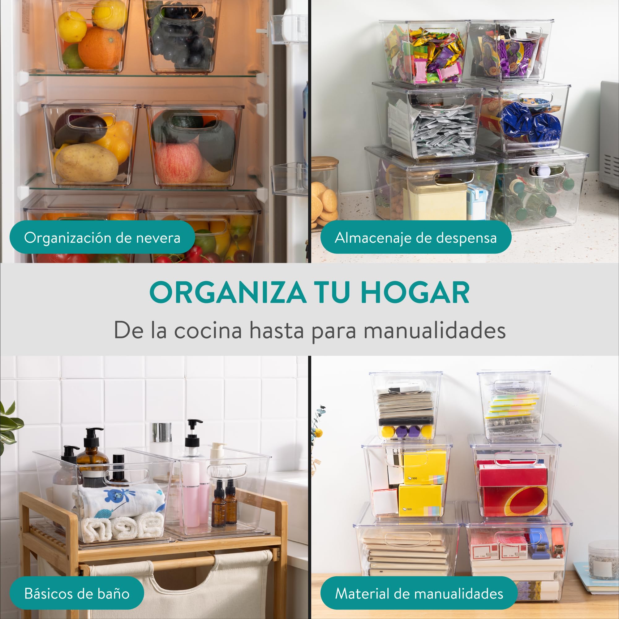 Navaris Cajas Organizadoras para Nevera - Set 6x Caja Transparente con Tapa en Tres Tamaños para Frigorífico Despensa Cajones Baño - Organizador de Cocina