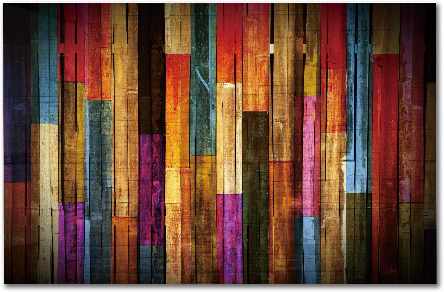 JATANGCHAO Colorful Wood Planks Tempered Glass Wall Art 28"*20" image 5
