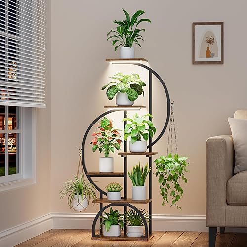 Soporte para Plantas de Interior con Luces de Crecimiento - Estante para Plantas de Interior de 6 Niveles, Soporte de Esquina de Metal de 47.2" para